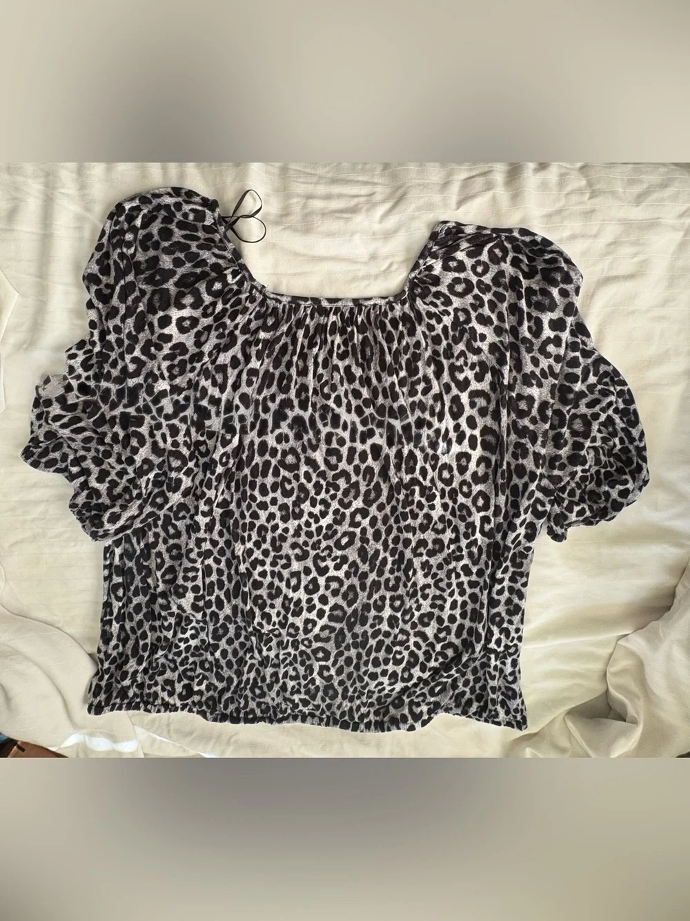 Michael Kors Black and White Leopard-Print Peasant Blouse